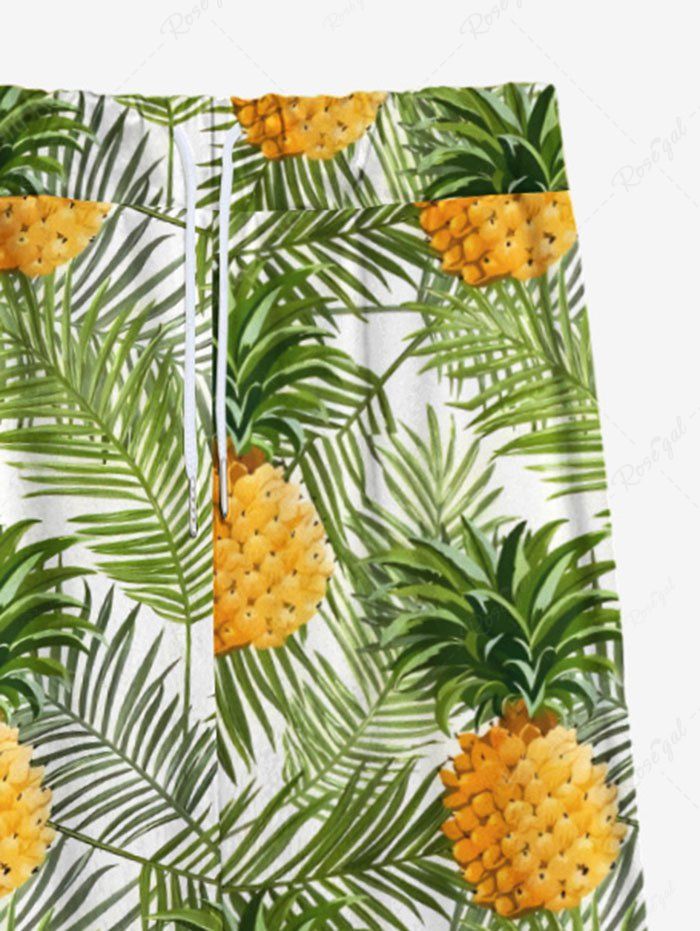 Plus Size Tropical Leaf Pineapple Printed Drawstring Wide Leg Pants For Men