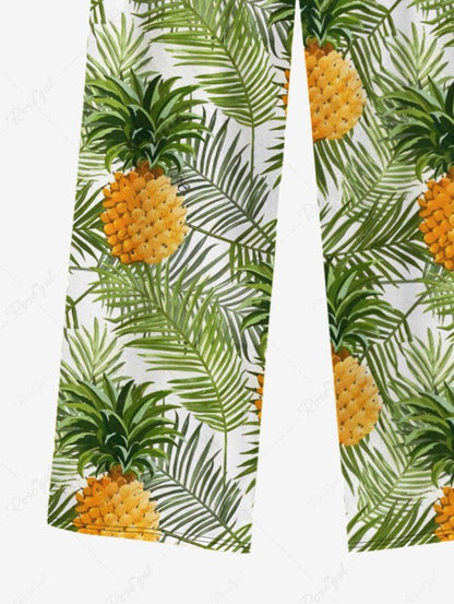 Plus Size Tropical Leaf Pineapple Printed Drawstring Wide Leg Pants For Men