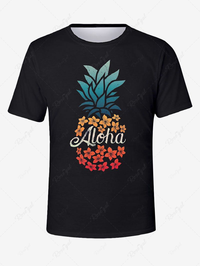 Plus Size Pineapple Flowers Leaf Letters Printed Hawaii T-shirt For Men