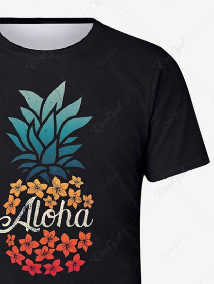 Plus Size Pineapple Flowers Leaf Letters Printed Hawaii T-shirt For Men