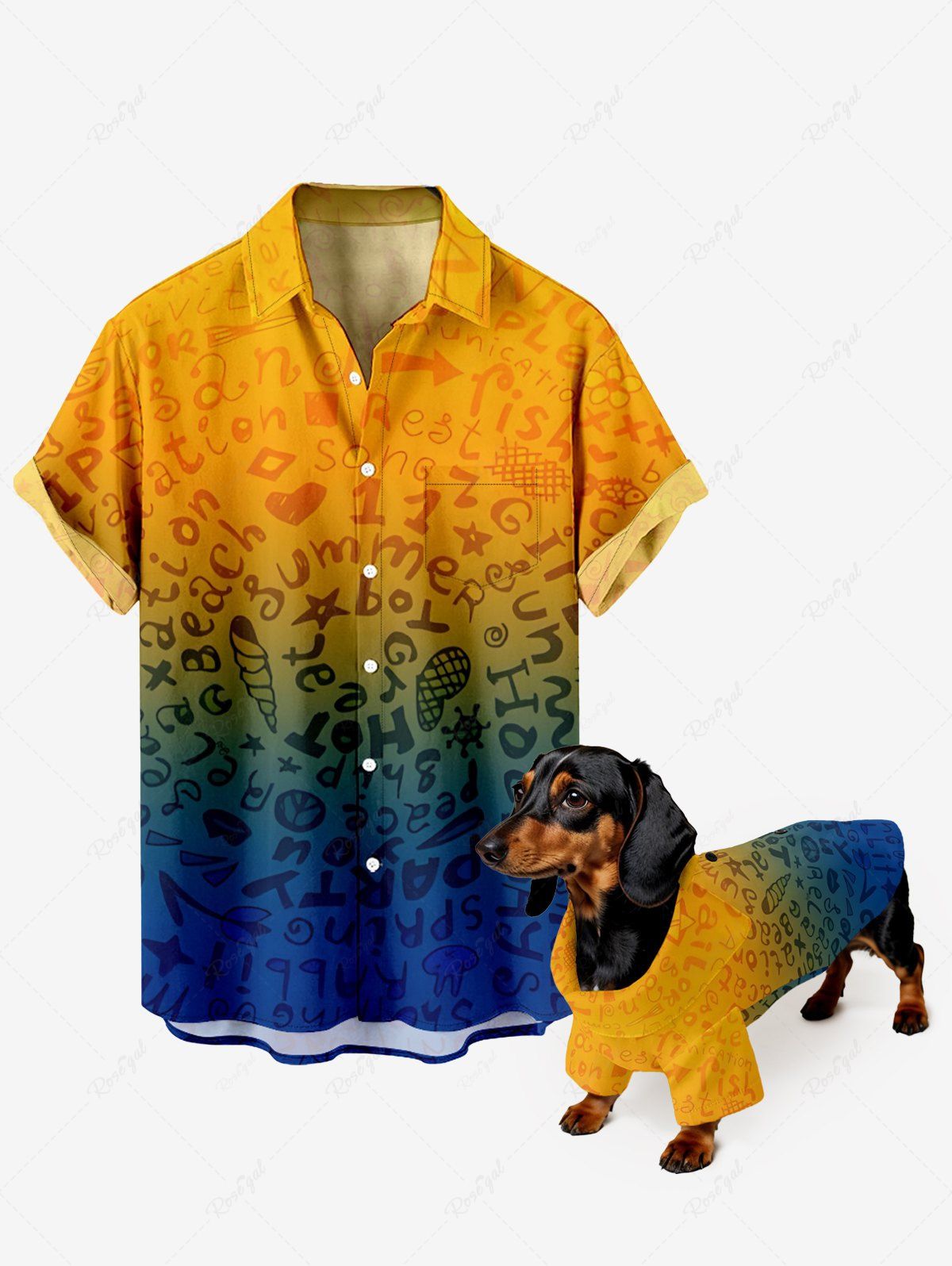 Letters Print Dip Dye Ombre Shirt Dog And Owner Matching Outfits