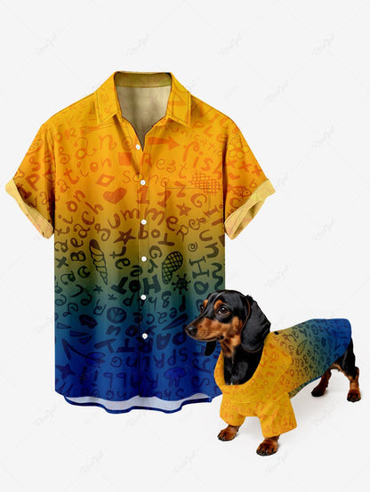 Letters Print Dip Dye Ombre Shirt Dog And Owner Matching Outfits