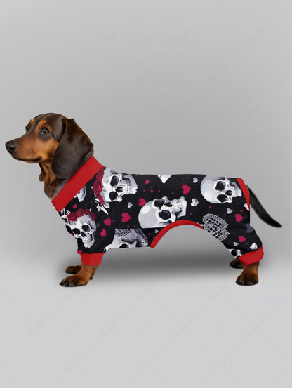 Skull Rose Flower Heart Print Pajama and Wide Leg Pants For Men Dog and Owner Matching Outfits