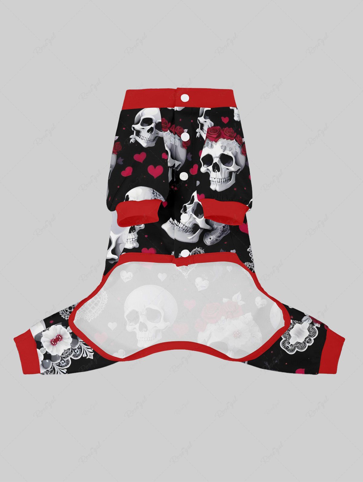 Skull Rose Flower Heart Print Pajama and Wide Leg Pants For Men Dog and Owner Matching Outfits