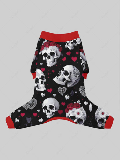 Skull Rose Flower Heart Print Pajama and Wide Leg Pants For Men Dog and Owner Matching Outfits