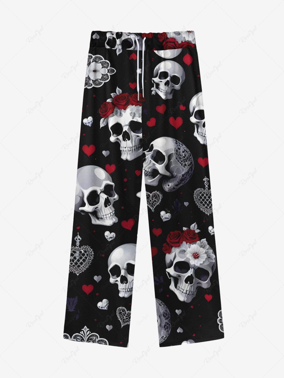 Skull Rose Flower Heart Print Pajama and Wide Leg Pants For Men Dog and Owner Matching Outfits