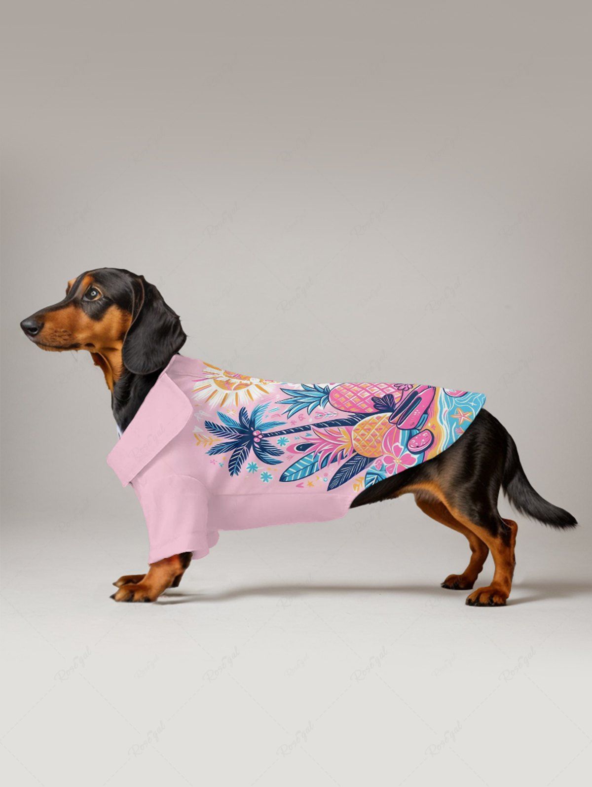 Colorful Coconut Tree Pineapple Sea Beach Letters Sun Print Hawaii Button Shirts Dog and Owner Matching Outfits