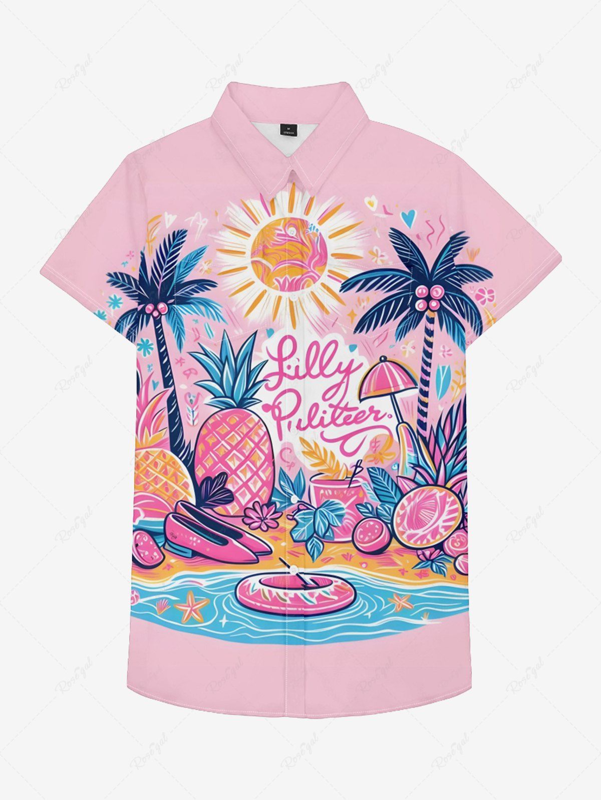 Colorful Coconut Tree Pineapple Sea Beach Letters Sun Print Hawaii Button Shirts Dog and Owner Matching Outfits