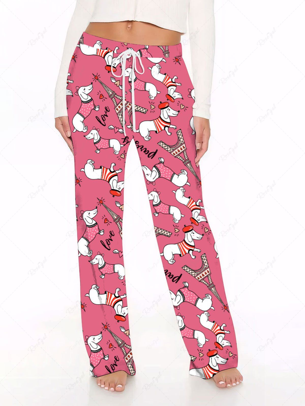 Eiffel Tower Dog Heart Print Pajama Pants Dog And Owner Matching Outfits