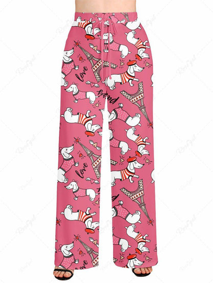 Eiffel Tower Dog Heart Print Pajama Pants Dog And Owner Matching Outfits