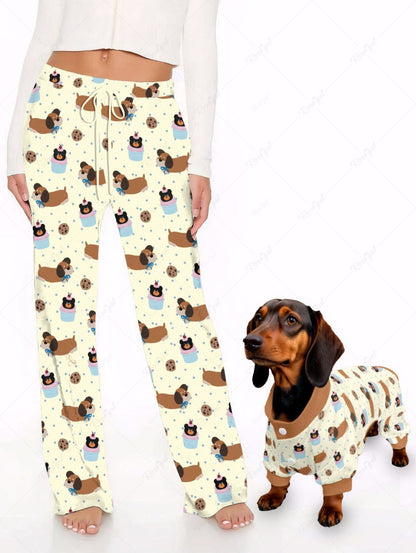 Bear Dots Print Pajama Pants Dog And Owner Matching Outfits