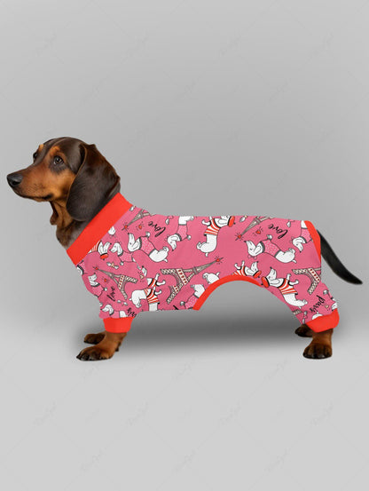 Eiffel Tower Dog Heart Print Pajama Pants Dog And Owner Matching Outfits