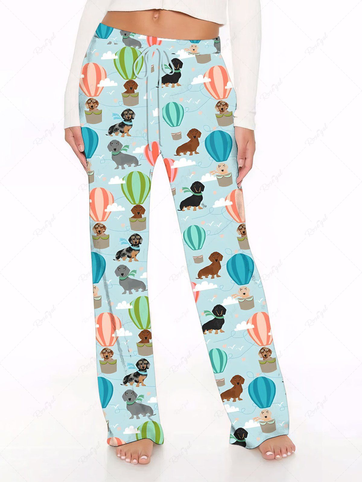 Dog Cloud Hot Air Balloon Printed Pajama and Wide Leg Pants Dog and Owner Matching Outfits