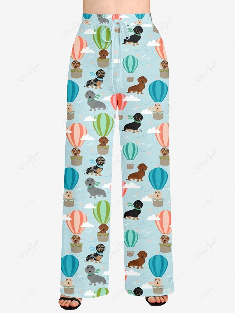 Dog Cloud Hot Air Balloon Printed Pajama and Wide Leg Pants Dog and Owner Matching Outfits