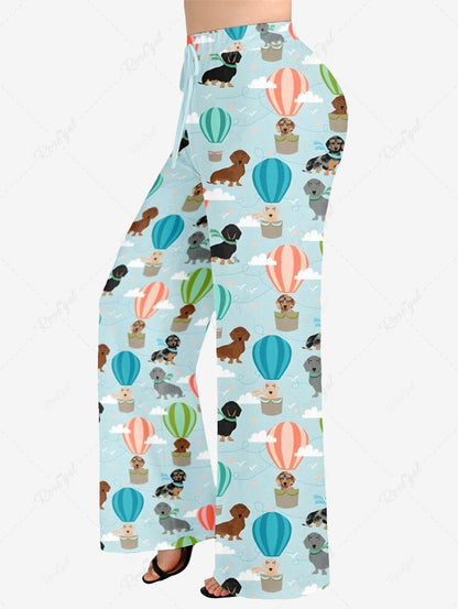 Dog Cloud Hot Air Balloon Printed Pajama and Wide Leg Pants Dog and Owner Matching Outfits