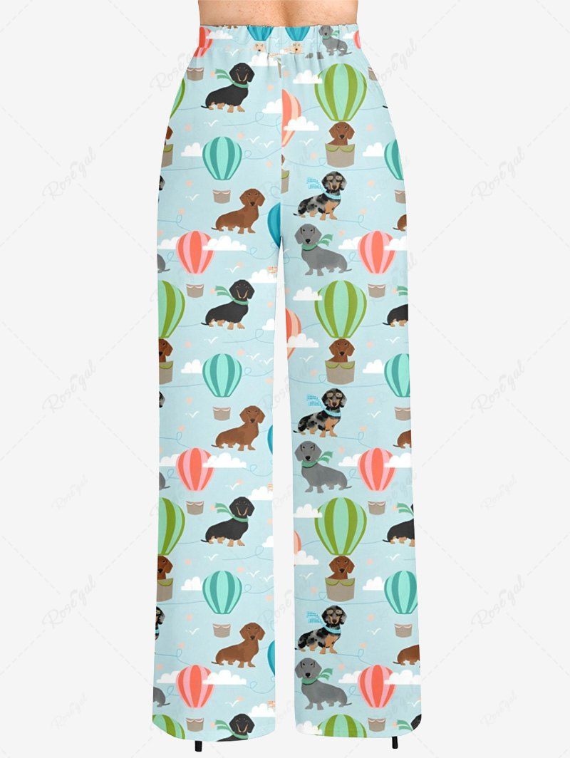 Dog Cloud Hot Air Balloon Printed Pajama and Wide Leg Pants Dog and Owner Matching Outfits