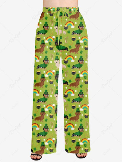 St. Patrick's Day Dog Rainbow Clover Leaf Print Pajama and Wide Leg Pants Dog and Owner Matching Outfits