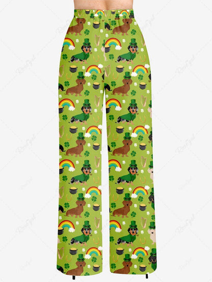 St. Patrick's Day Dog Rainbow Clover Leaf Print Pajama and Wide Leg Pants Dog and Owner Matching Outfits