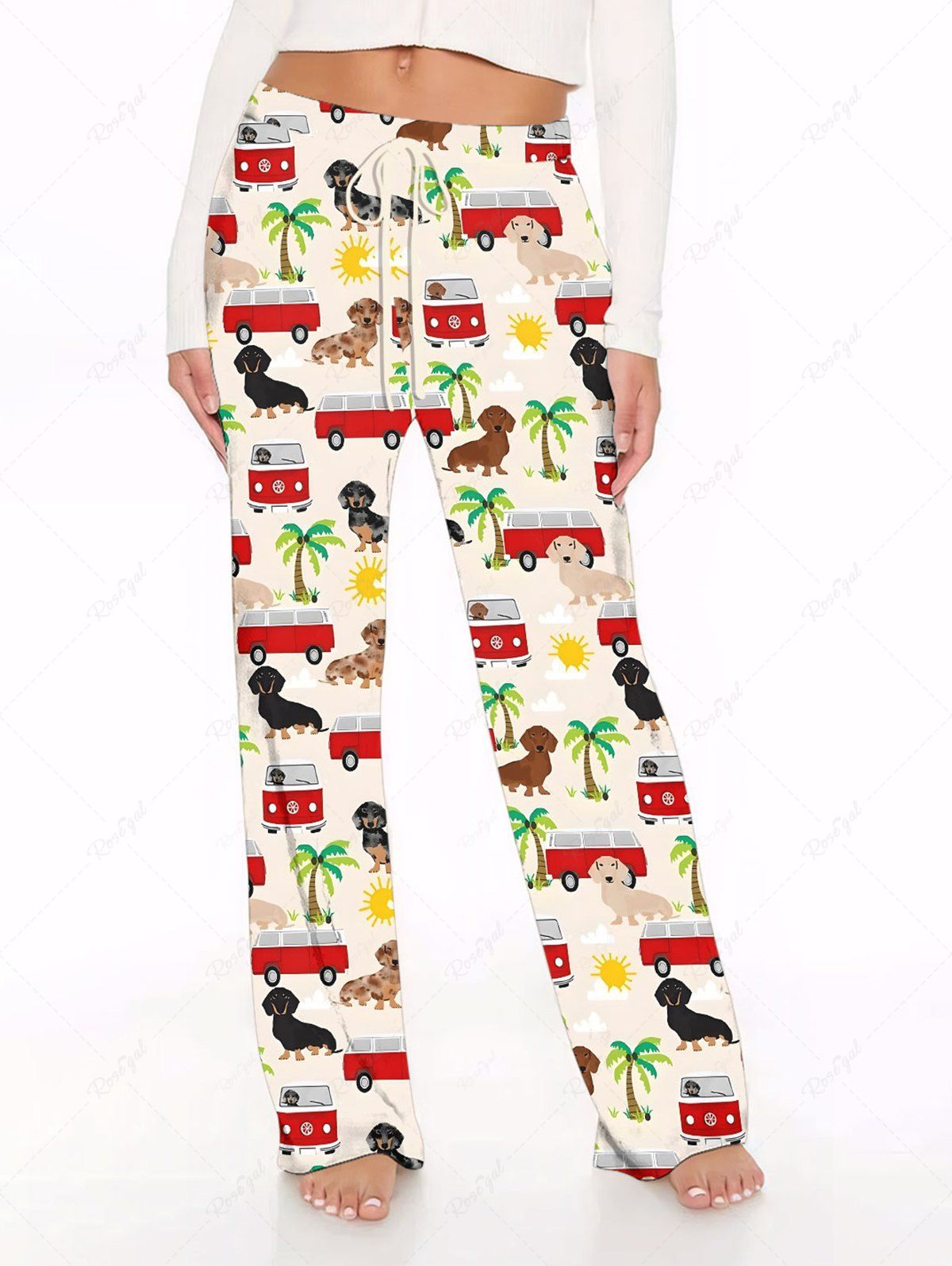 Hawaii Coconut Tree Sun Bus Print Pants Pajama Dog And Owner Matching Outfits