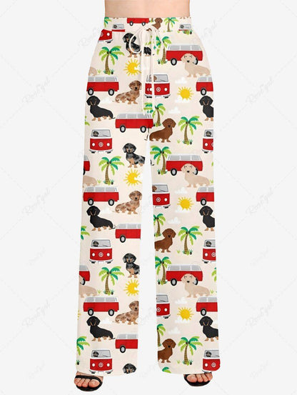 Hawaii Coconut Tree Sun Bus Print Pants Pajama Dog And Owner Matching Outfits