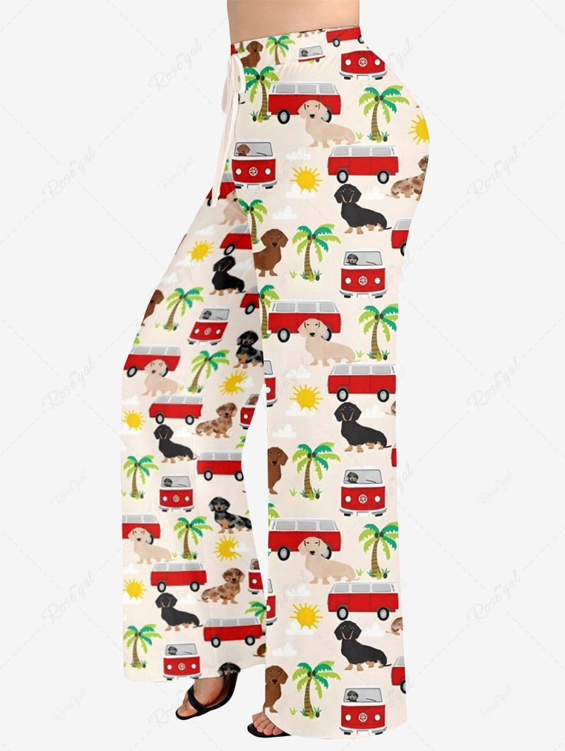 Hawaii Coconut Tree Sun Bus Print Pants Pajama Dog And Owner Matching Outfits