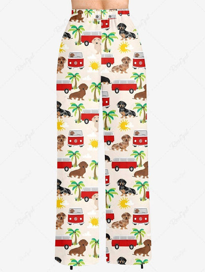 Hawaii Coconut Tree Sun Bus Print Pants Pajama Dog And Owner Matching Outfits