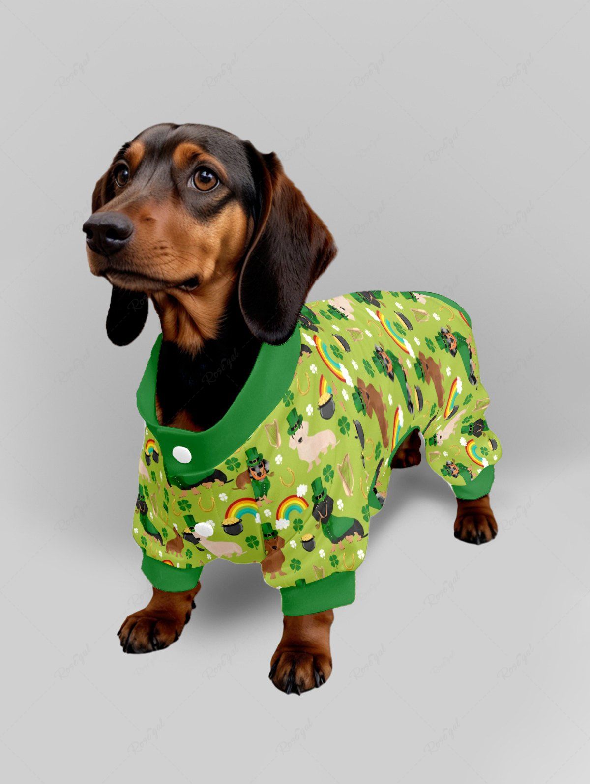 St. Patrick's Day Dog Rainbow Clover Leaf Print Pajama and Wide Leg Pants Dog and Owner Matching Outfits