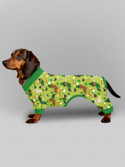 St. Patrick's Day Dog Rainbow Clover Leaf Print Pajama and Wide Leg Pants Dog and Owner Matching Outfits