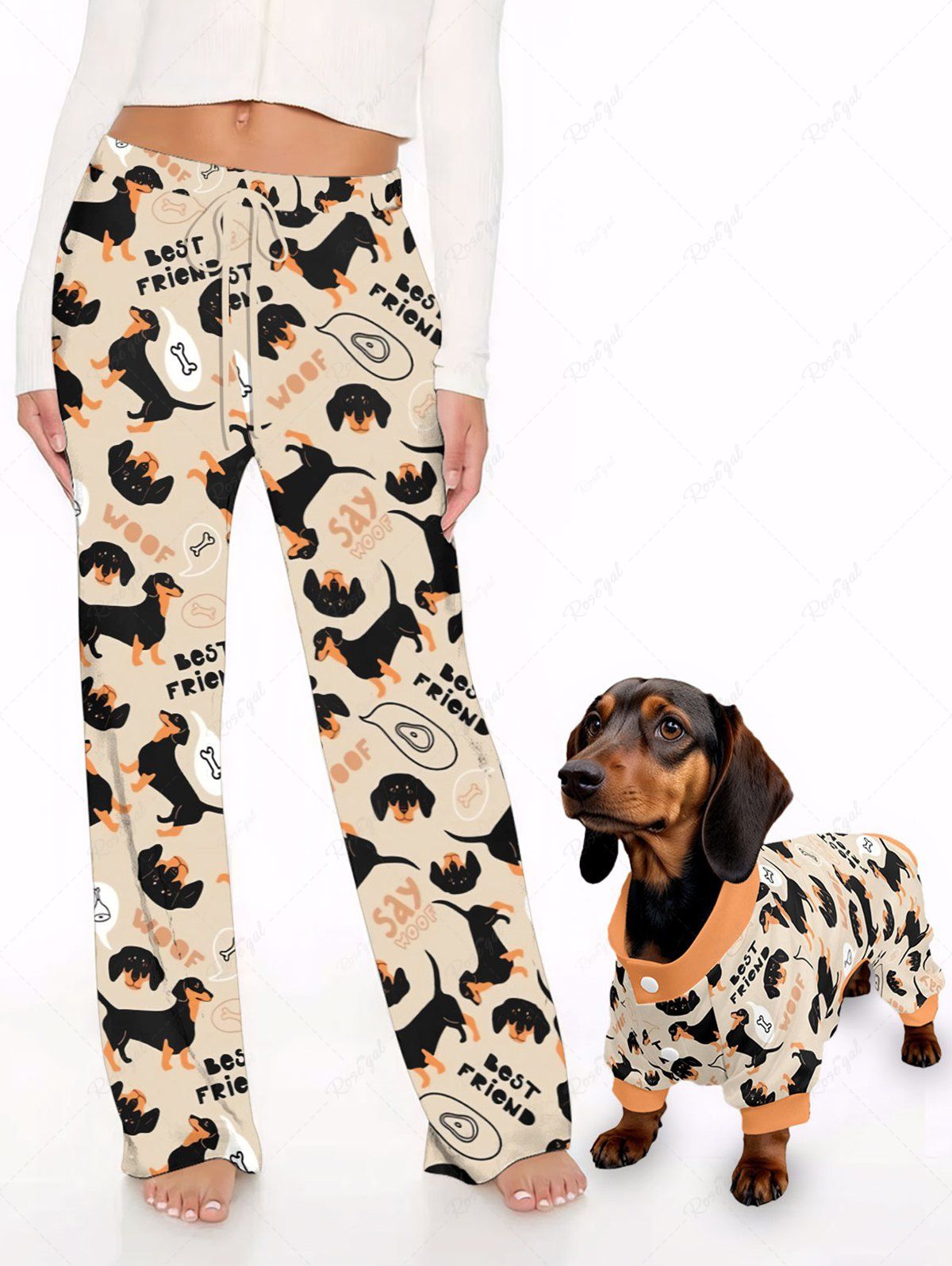 Puppy Bone Letters Print Pants Pajama Dog And Owner Matching Outfits