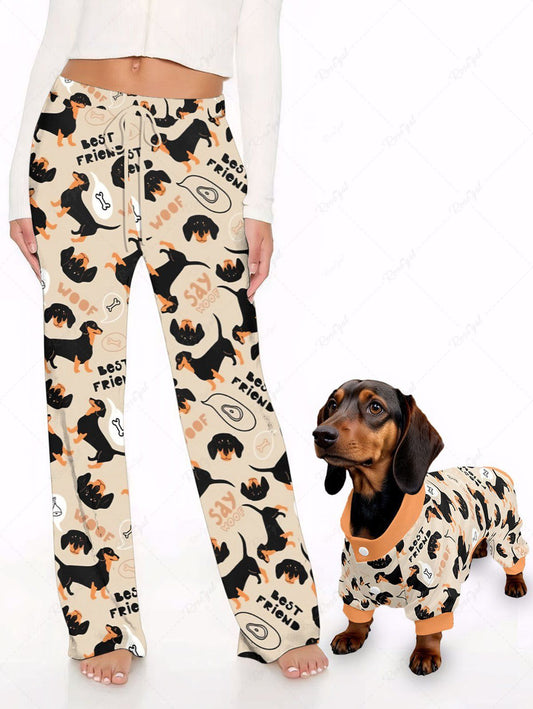 Puppy Bone Letters Print Pants Pajama Dog And Owner Matching Outfits