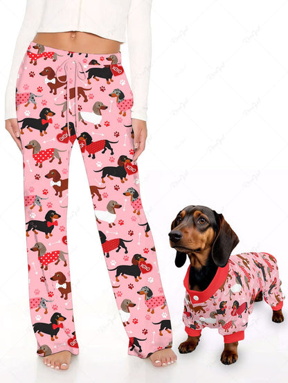 Animal Heart Foot Print Pants Pajama Dog And Owner Matching Outfits