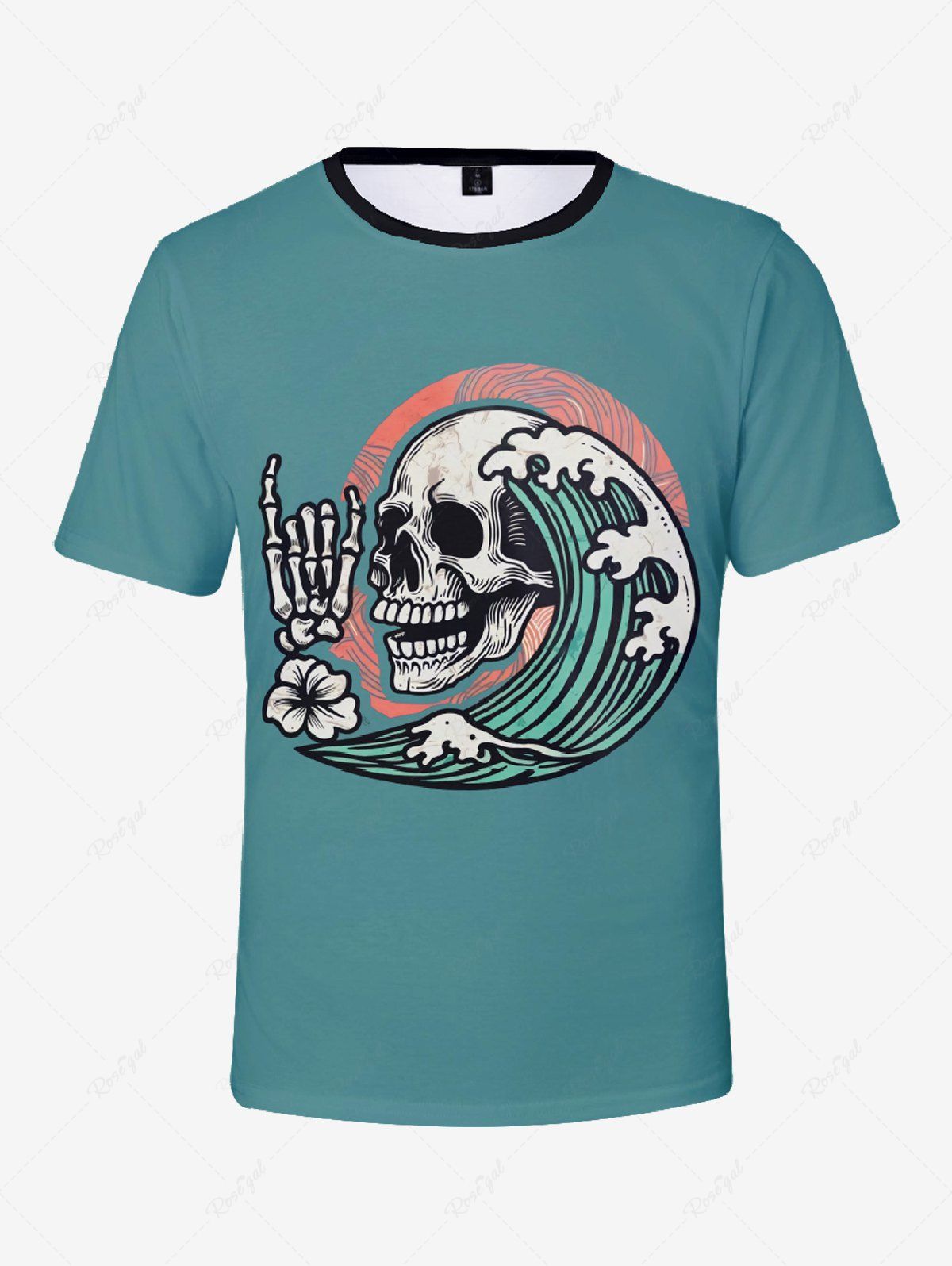 Skull Skeleton Floral Sea Wave Print Hawaii Vest and T-shirt For Men Dog and Owner Matching Outfits