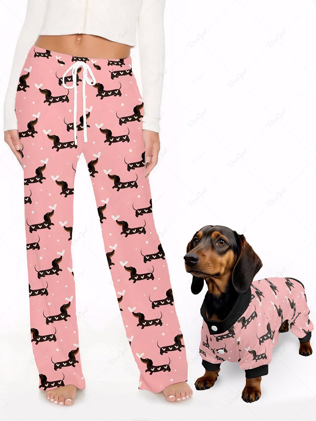 Heart Puppy Print Pants Pajama Valentines Dog And Owner Matching Outfits