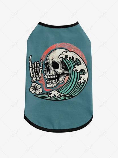 Skull Skeleton Floral Sea Wave Print Hawaii Vest and T-shirt For Men Dog and Owner Matching Outfits