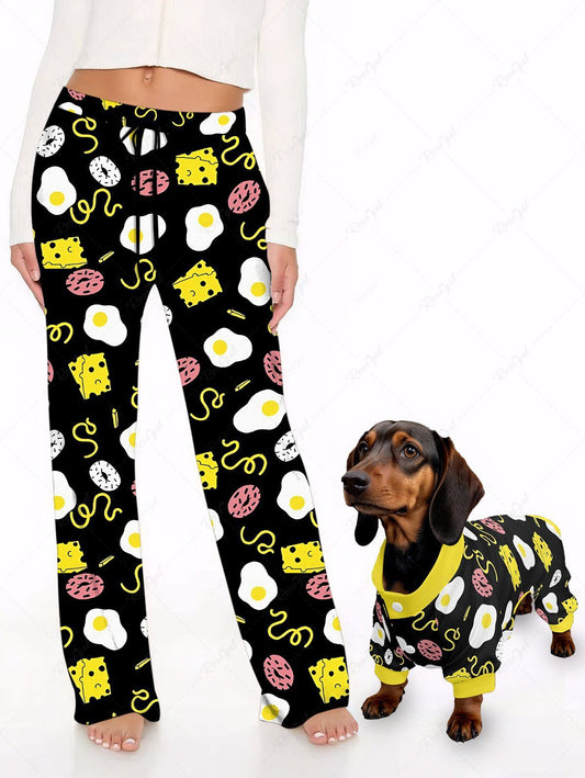 Sandwiches Donuts Eggs Printed Pajama Pants Dog And Owner Matching Outfits