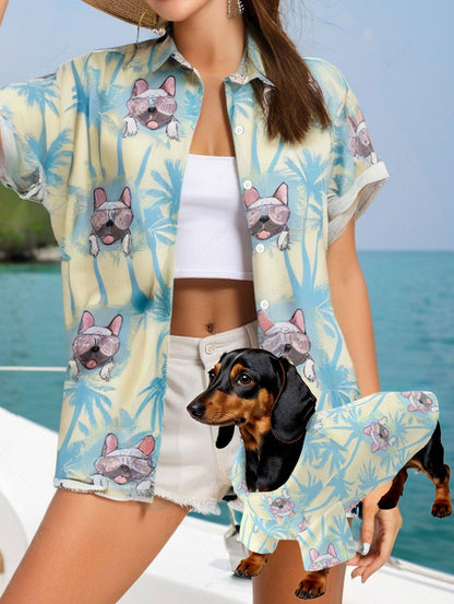 Chemises hawaïennes imprimées de cocotiers pour chiens Tenues assorties pour chien et propriétaire 