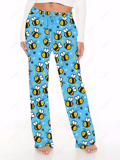 Cute Bee Floral Printed Pajama Pants Dog And Owner Matching Outfits