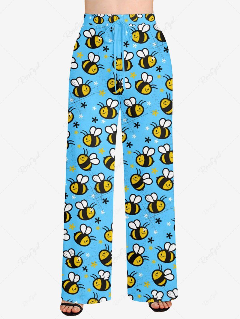 Cute Bee Floral Printed Pajama Pants Dog And Owner Matching Outfits
