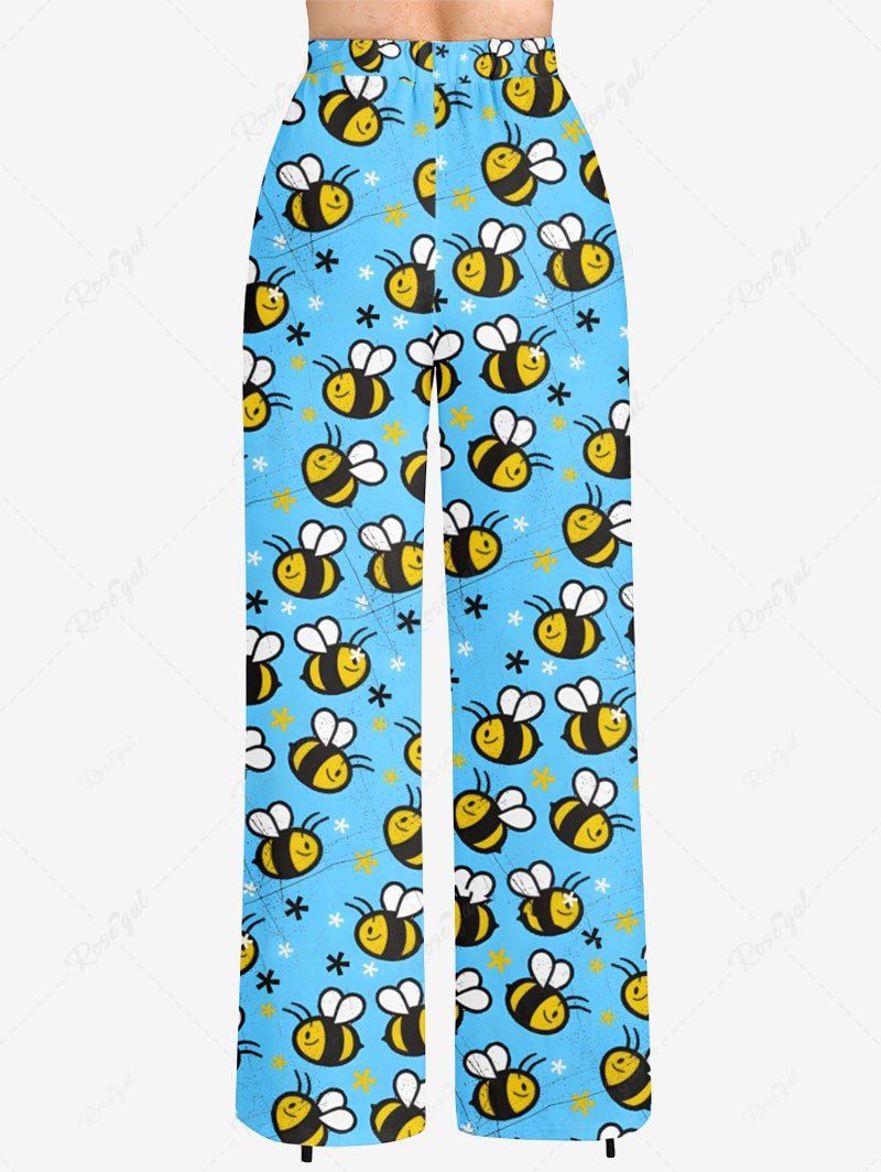Cute Bee Floral Printed Pajama Pants Dog And Owner Matching Outfits