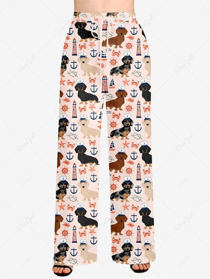 Plus Size Dog Sun Crab Anchor Printed Drawstring Cruise Wide Leg Pants