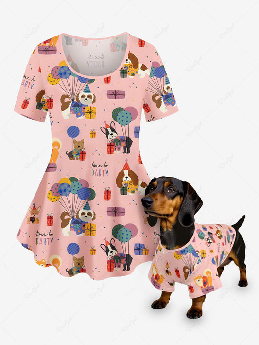 Colorful Cute Puppy Balloons Gift Printed T-shirt Dog And Owner Matching Outfits