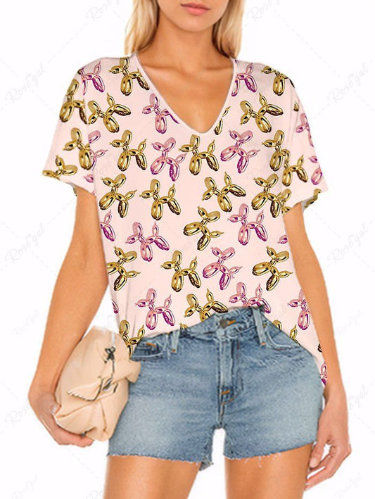 Plus Size Two Tone Balloon Dog Printed Women T-shirt