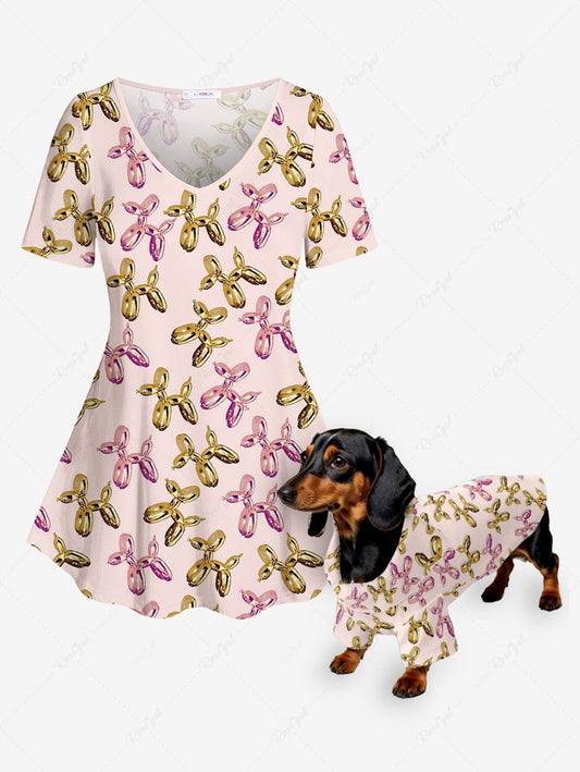Two Tone Balloon Puppy Printed T-shirt Shirt Dog And Owner Matching Outfits
