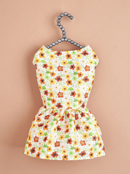 Colorful Flower Print Button Dresses Dog and Owner Matching Outfits