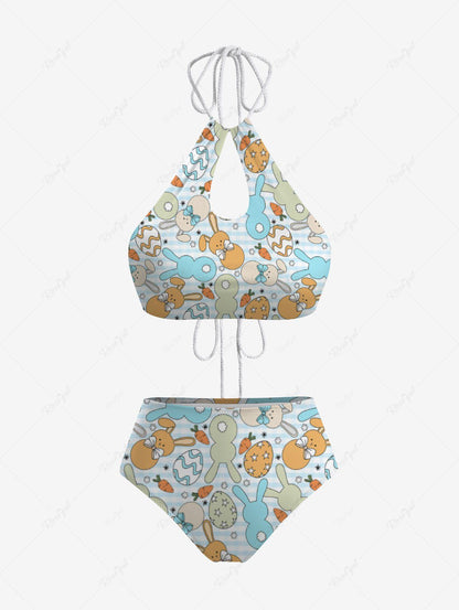 Waves Bunny Carrot Easter Egg Printed Tie Tankini Swimsuit