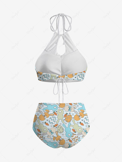 Waves Bunny Carrot Easter Egg Printed Tie Tankini Swimsuit