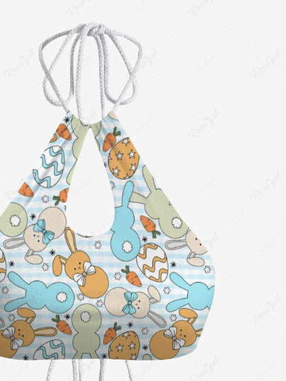 Waves Bunny Carrot Easter Egg Printed Tie Tankini Swimsuit