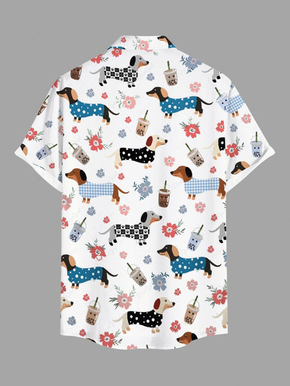 Plus Size Plaid Spotted Dog Juice Floral Printed Button Pocket Women Shirt