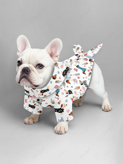 Pet's Plaid Spotted Dog Juice Floral Printed Button Shirt