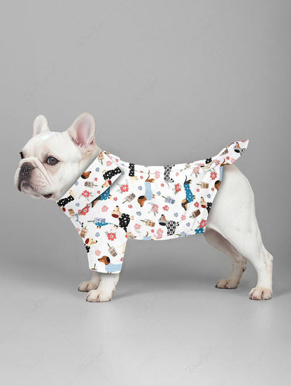 Pet's Plaid Spotted Dog Juice Floral Printed Button Shirt